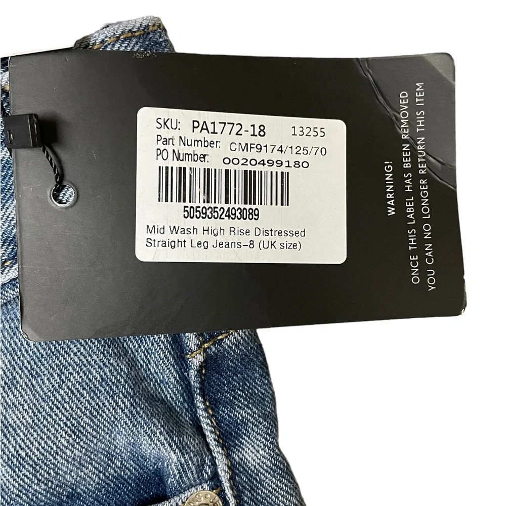 NWT Pretty Little Things Distressed High Rise Mid Wash Straight Leg - Picture 4 of 6